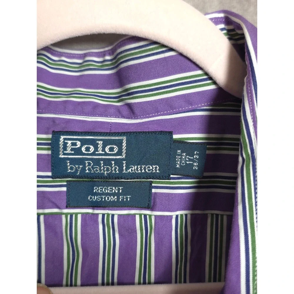 Polo Ralph Lauren Men's‎ Regent Custom Fit Striped Dress Shirt Purple Green Blue